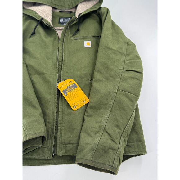 Carhartt Women's Sherpa Lined Loose Fit Washed Duck Jacket Medium Green - Picture 10 of 16